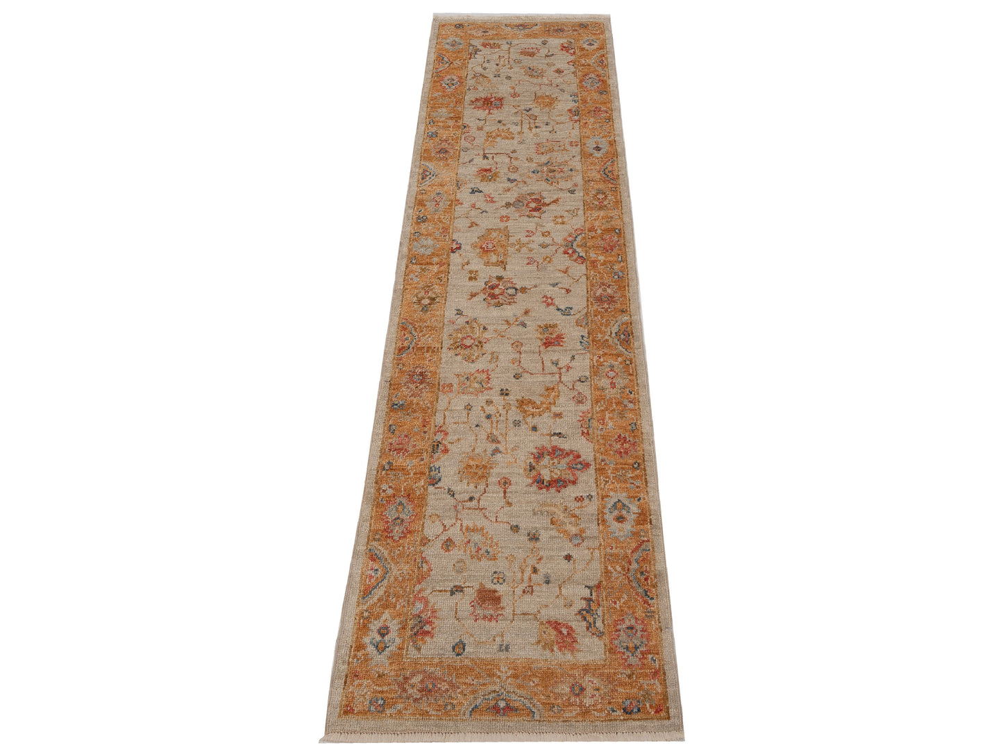 Angora Oushak 148041 Ivory Orange 2.7x9.8 Hand Knotted Rug