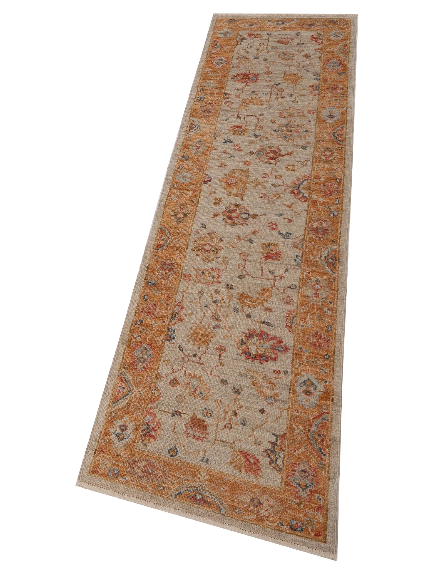Angora Oushak 148041 Ivory Orange 2.7x9.8 Hand Knotted Rug