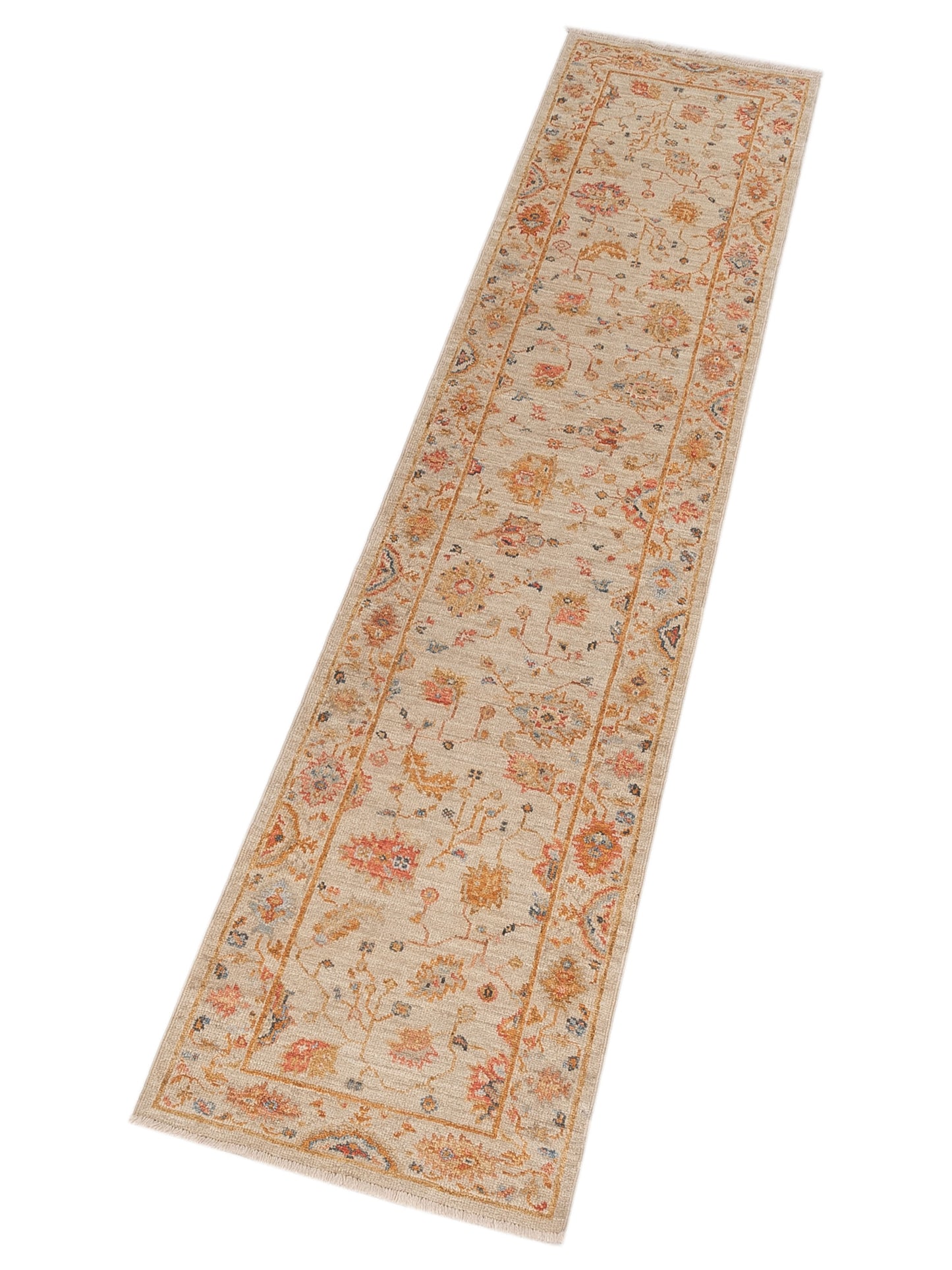 Angora Oushak 148057 Ivory Ivory 2.6x11.7 Hand Knotted Rug
