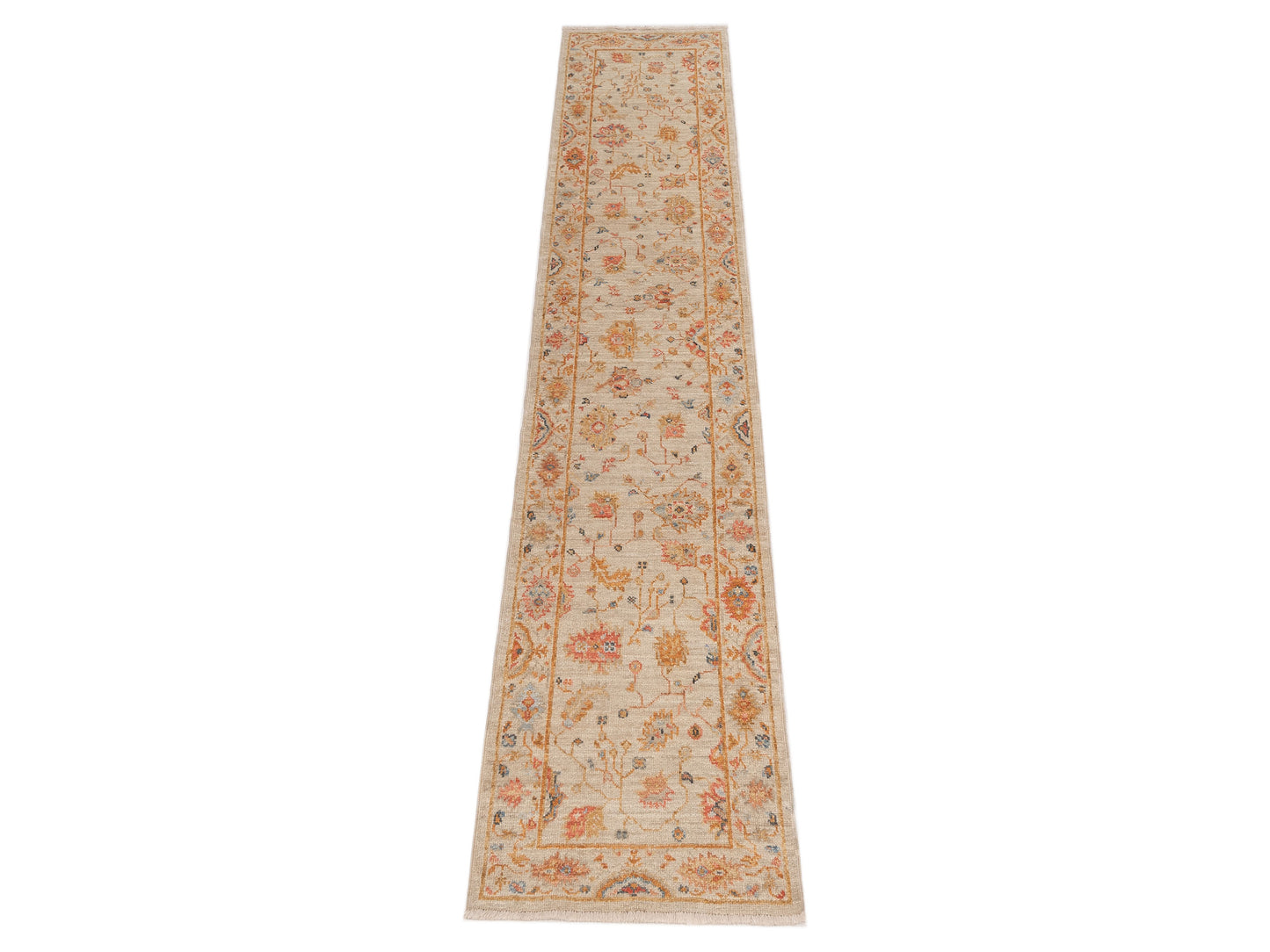 Angora Oushak 148057 Ivory Ivory 2.6x11.7 Hand Knotted Rug