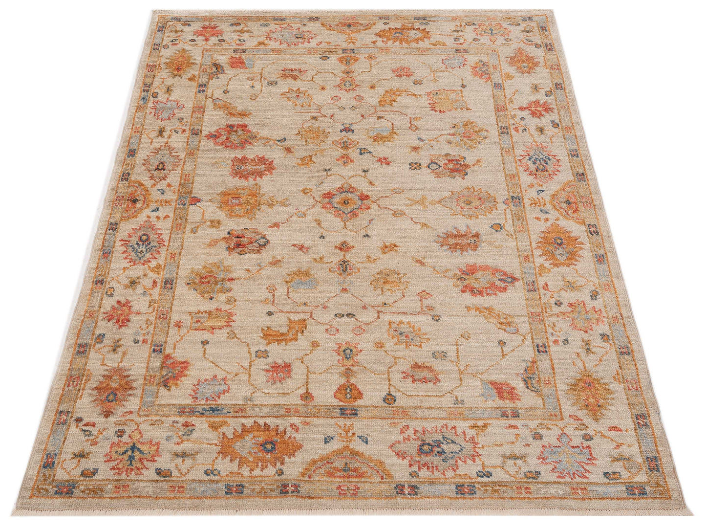 Angora Oushak 148063 Ivory Ivory 5.2x6.8 Hand Knotted Rug