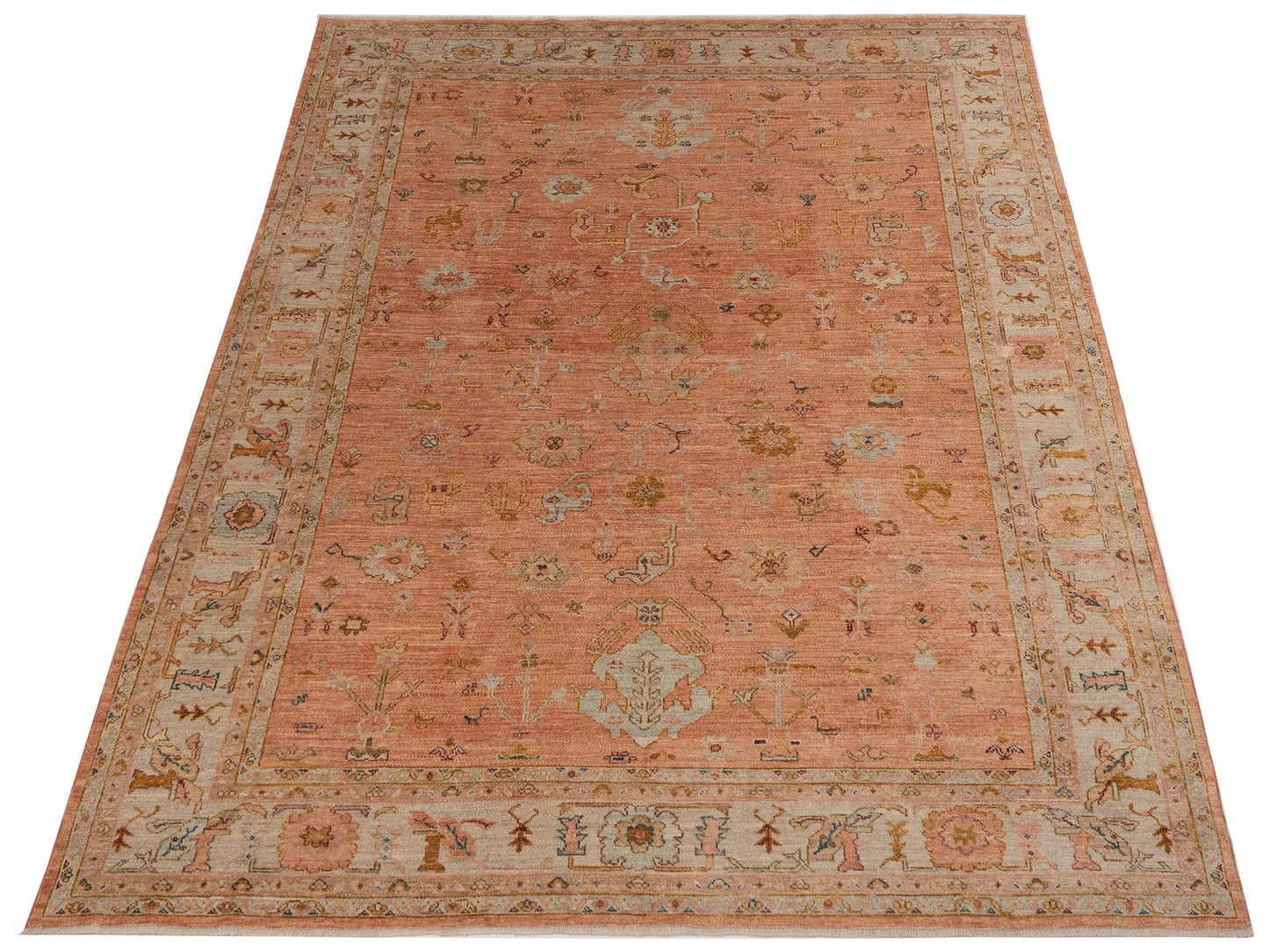 Angora Oushak 148105 Pink Ivory 10.1x13.5 Hand Knotted Rug