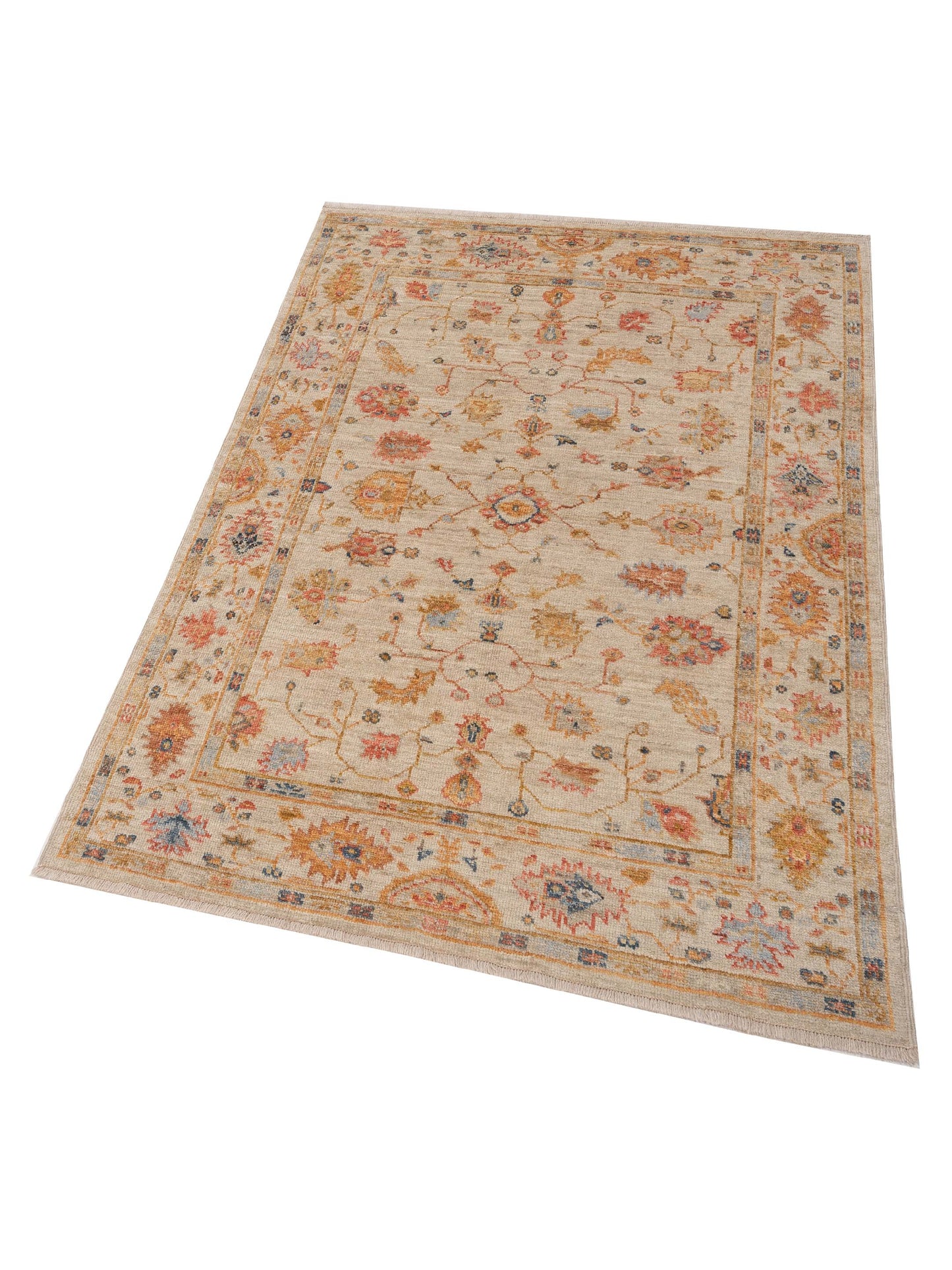 Angora Oushak 148187 Ivory Ivory 4.10x6.10 Hand Knotted Rug