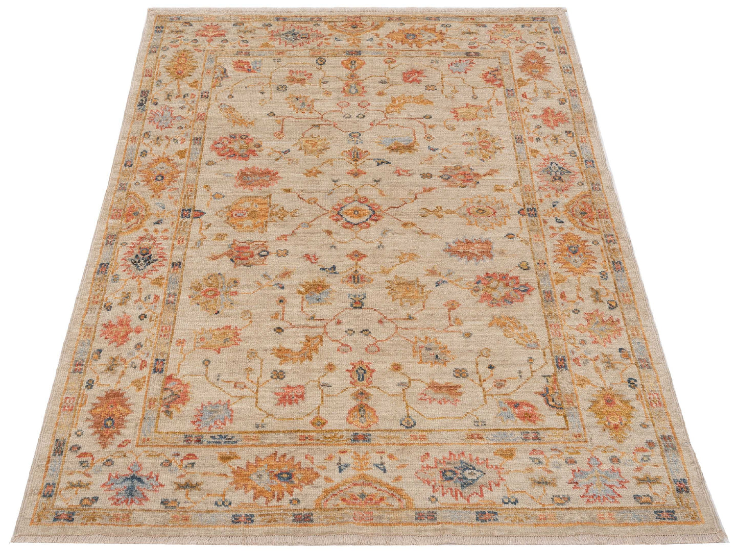 Angora Oushak 148187 Ivory Ivory 4.10x6.10 Hand Knotted Rug