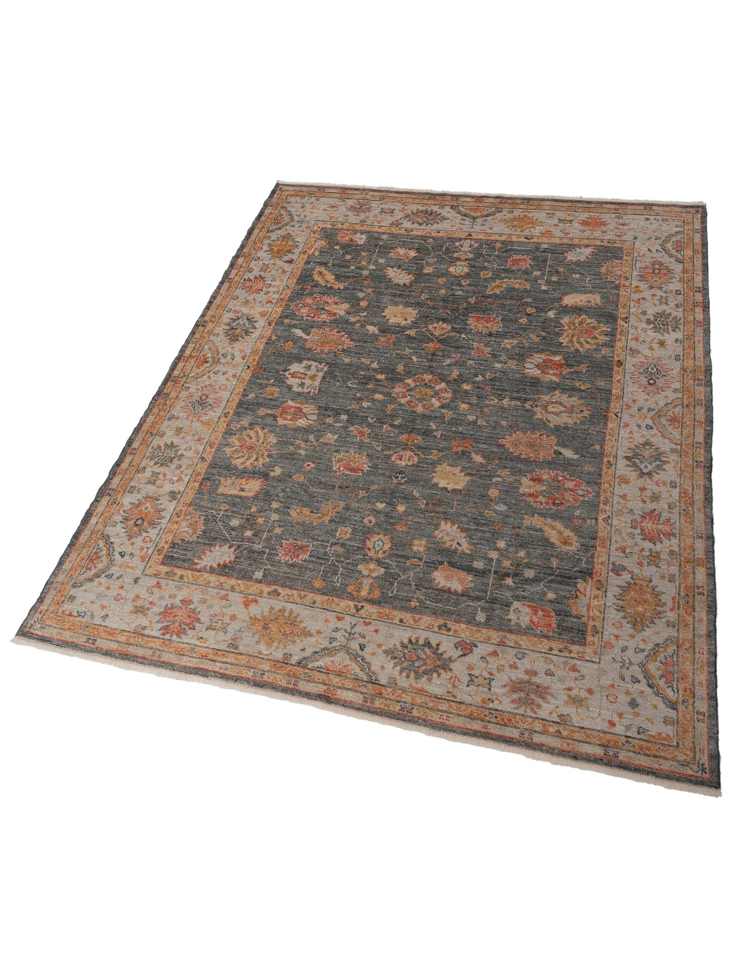 Angora Oushak 148193 Teal Blue Ivory 8.2x9.8 Hand Knotted Rug