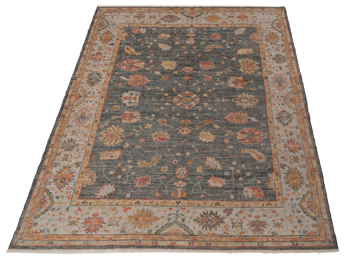 Angora Oushak 148193 Teal Blue Ivory 8.2x9.8 Hand Knotted Rug
