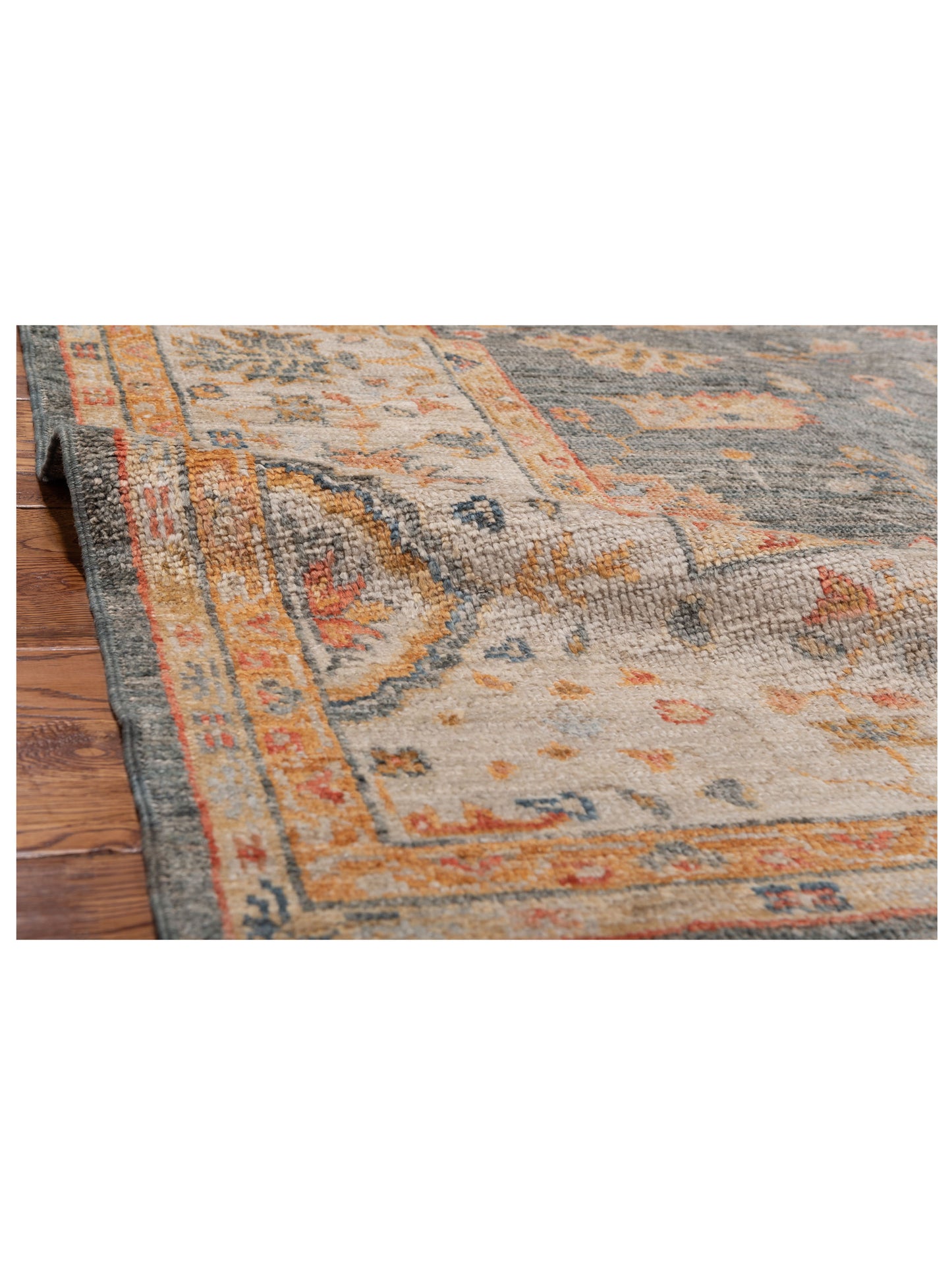 Angora Oushak 148193 Teal Blue Ivory 8.2x9.8 Hand Knotted Rug