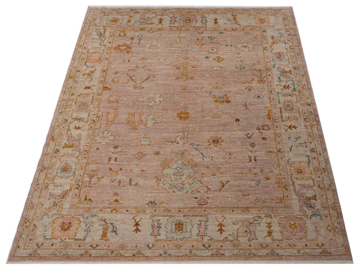 Angora Oushak 148207 Pink Ivory 8.4x9.5 Hand Knotted Rug