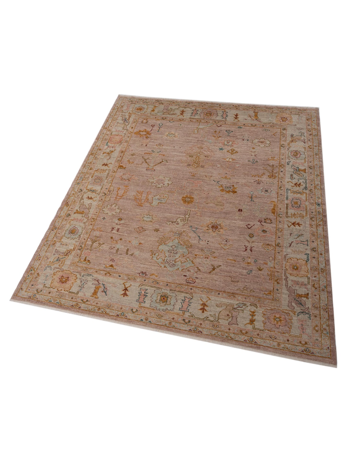 Angora Oushak 148207 Pink Ivory 8.4x9.5 Hand Knotted Rug