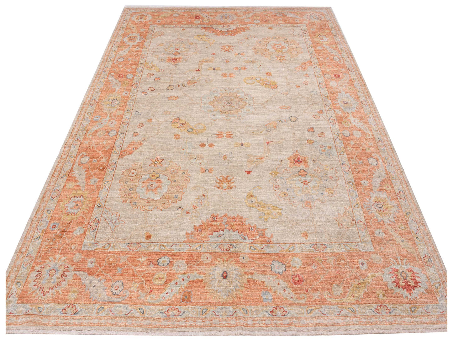Angora Oushak 148214 Ivory Pink 10.1x13.4 Hand Knotted Rug
