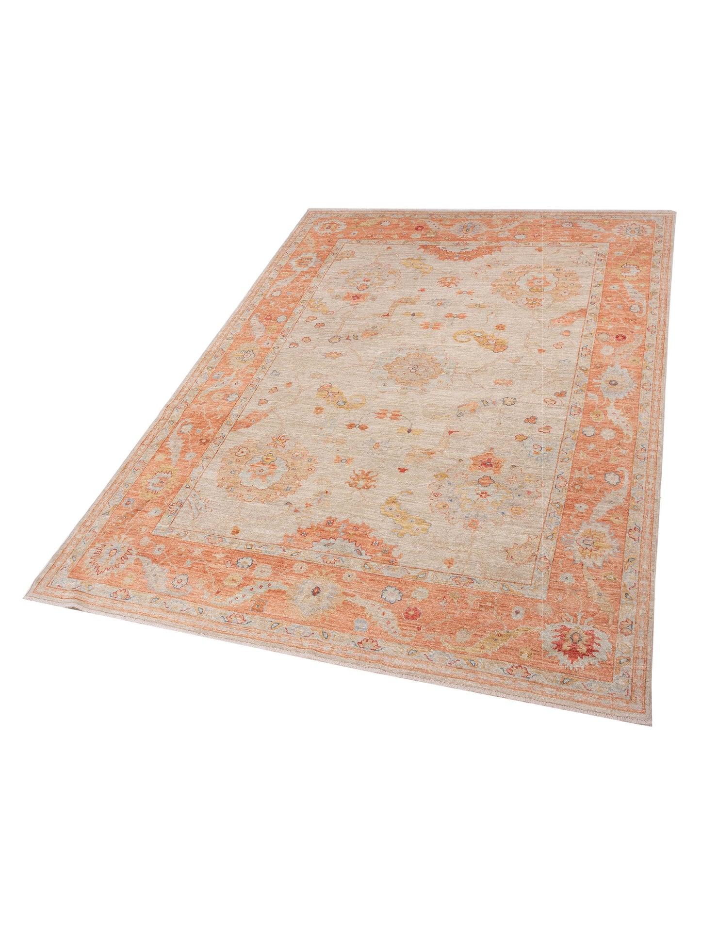 Angora Oushak 148214 Ivory Pink 10.1x13.4 Hand Knotted Rug
