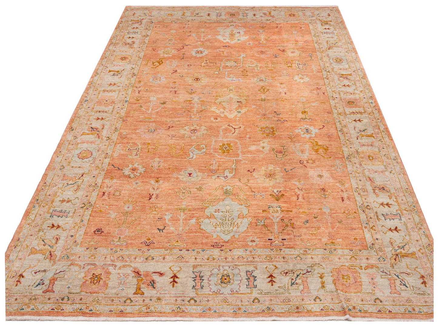 Angora Oushak 148223 Pink Ivory 10.1x13.2 Hand Knotted Rug