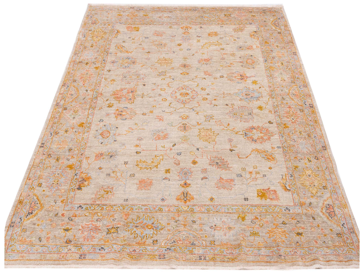 Angora Oushak 148233 Ivory Silver 8.3x9.7 Hand Knotted Rug