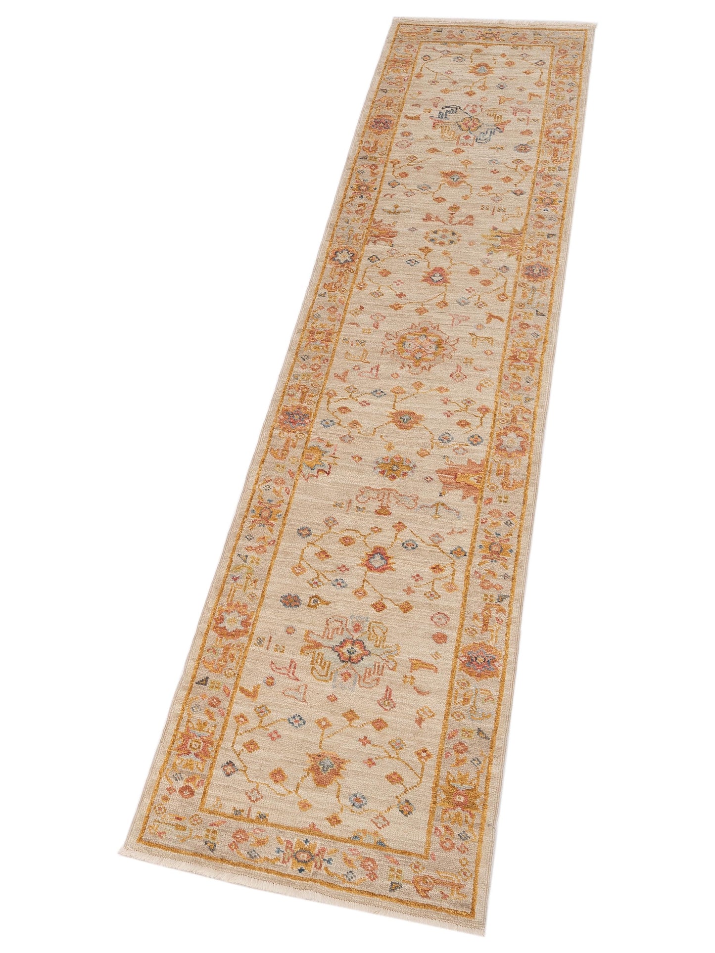 Angora Oushak 148273 Ivory Silver 2.5x11.5 Hand Knotted Rug