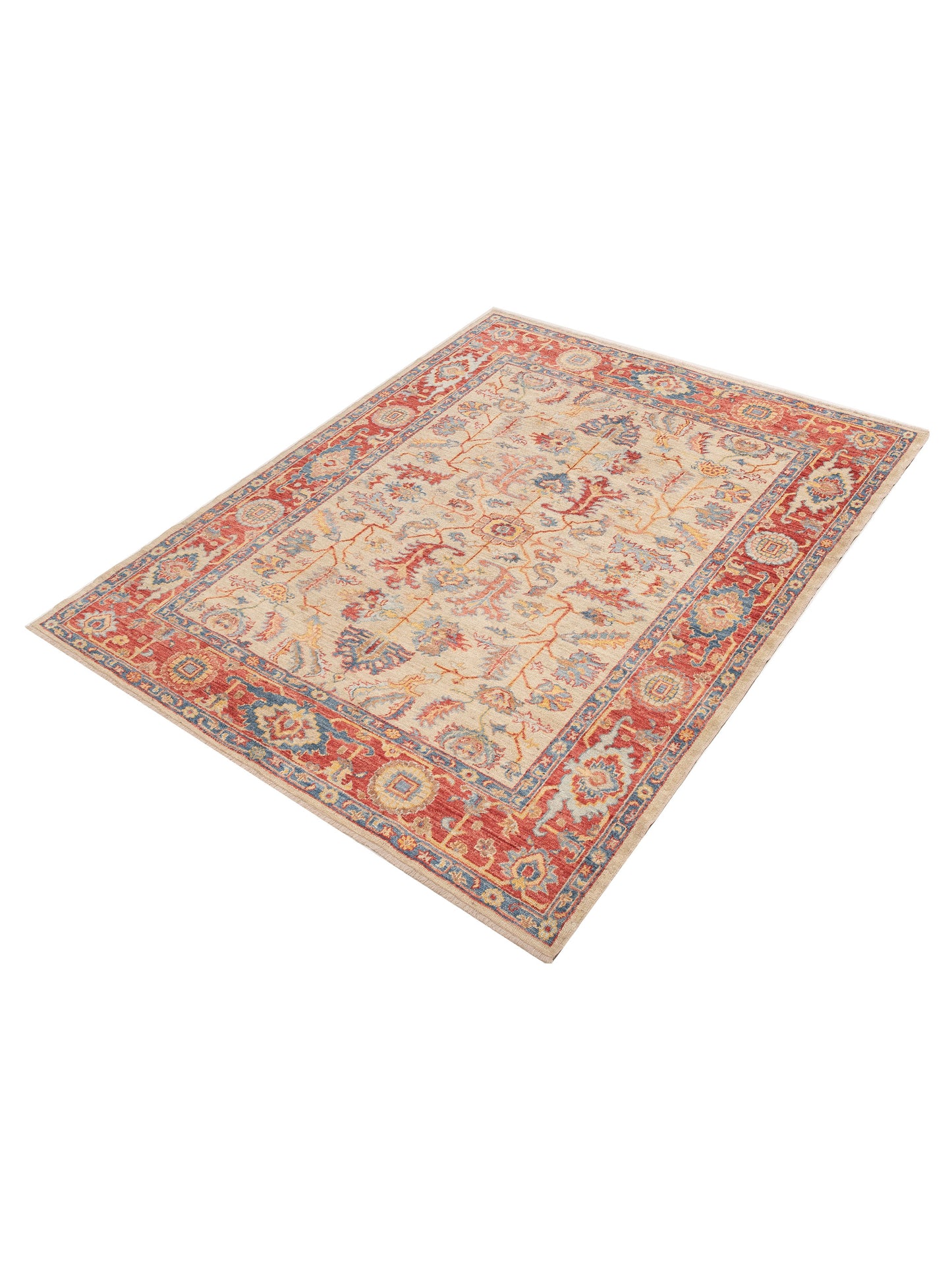 Angora Oushak 148298 Ivory Red 7.11x9.10 Hand Knotted Rug