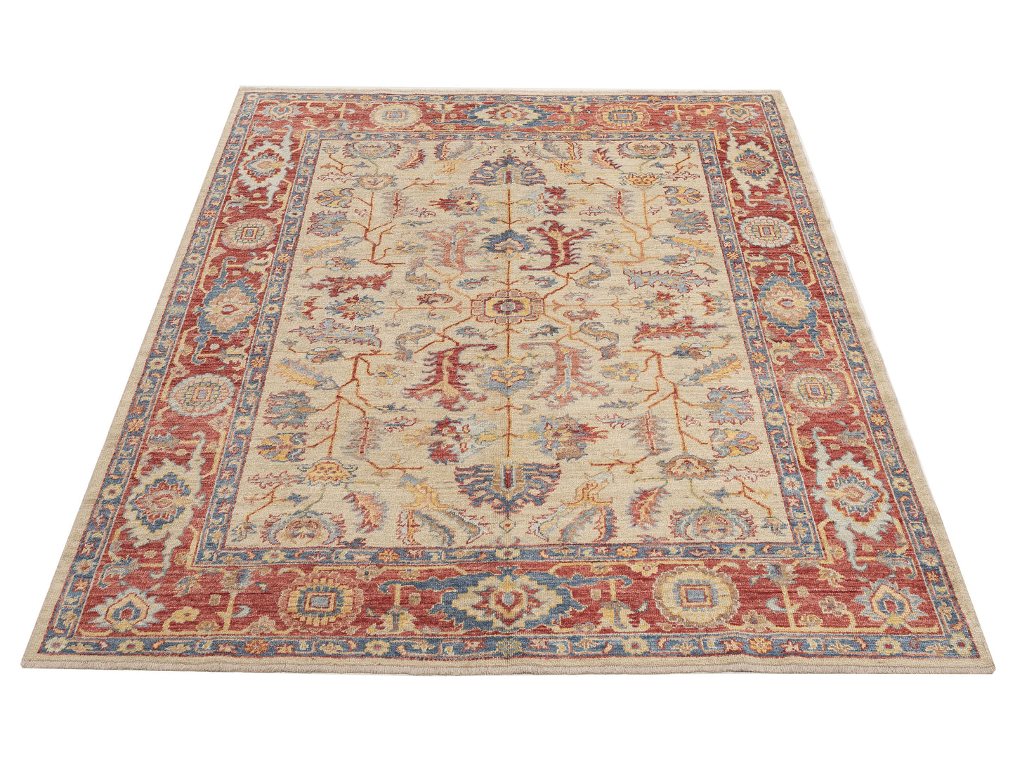 Angora Oushak 148298 Ivory Red 7.11x9.10 Hand Knotted Rug