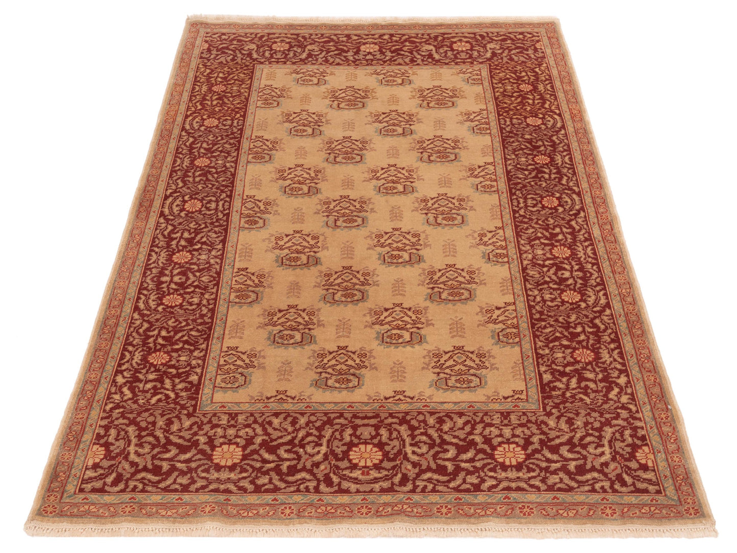Antique Loom 148320 Beige Red 5.1x7.4 Hand Knotted Rug