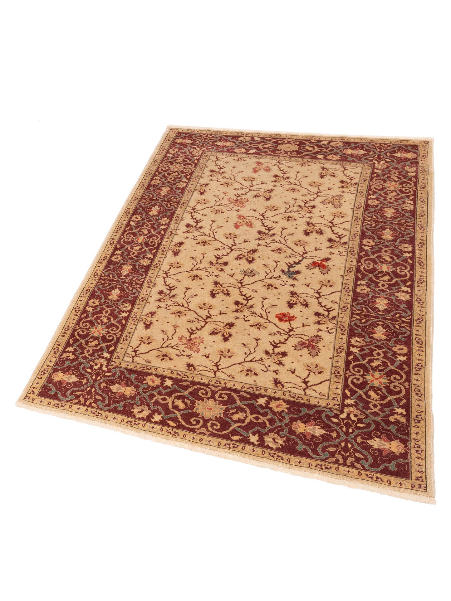 Antique Loom 148322 Ivory Red 4.10x6.11 Hand Knotted Rug