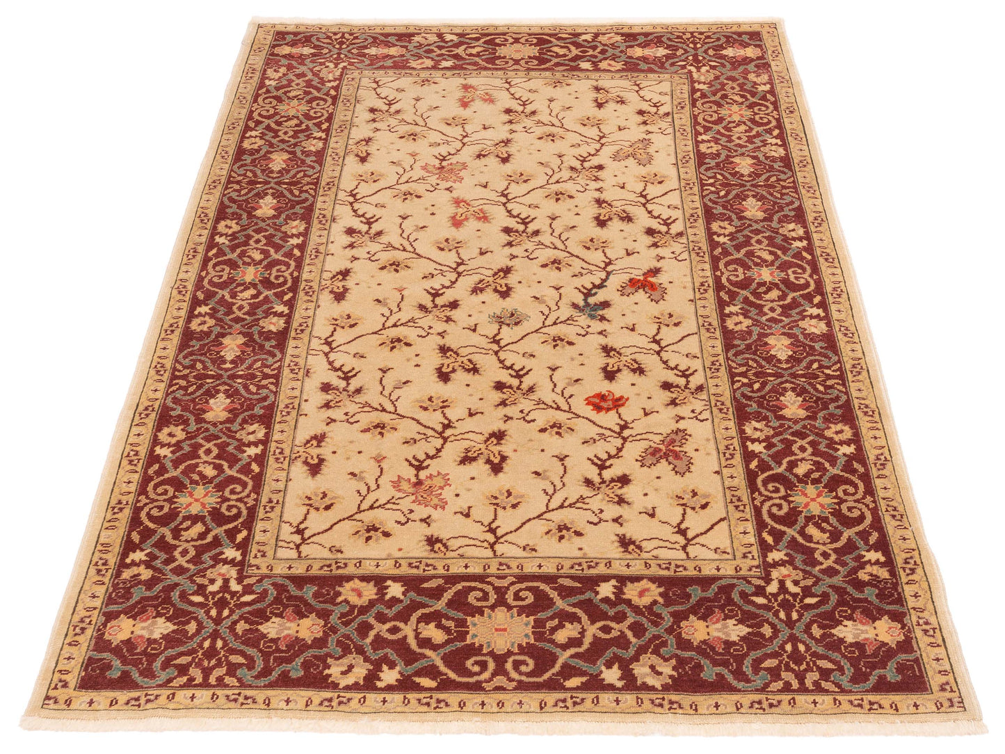 Antique Loom 148322 Ivory Red 4.10x6.11 Hand Knotted Rug