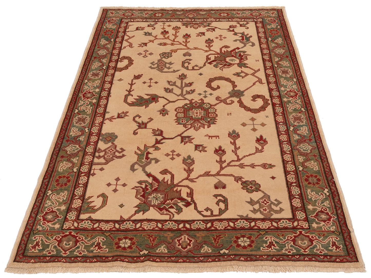 Antique Loom 148327 Ivory Green 4x6 Hand Knotted Rug