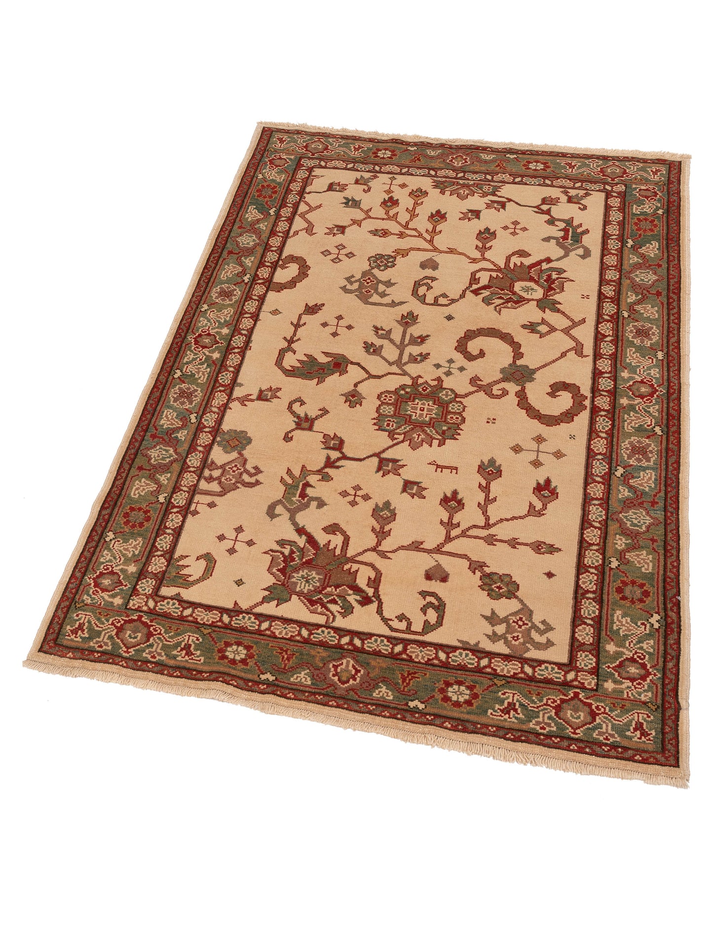 Antique Loom 148327 Ivory Green 4x6 Hand Knotted Rug