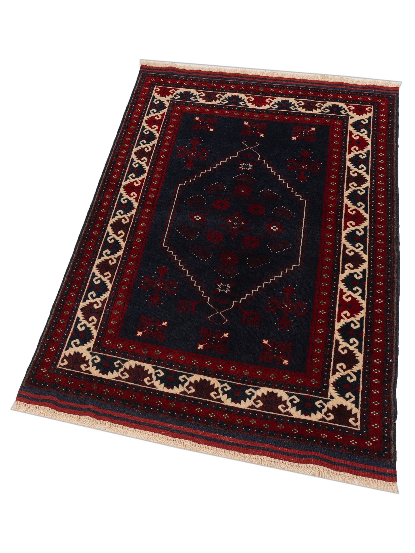 Turkish Shirwan 148333 Charcoal Ivory 4x5.7 Hand Knotted Rug