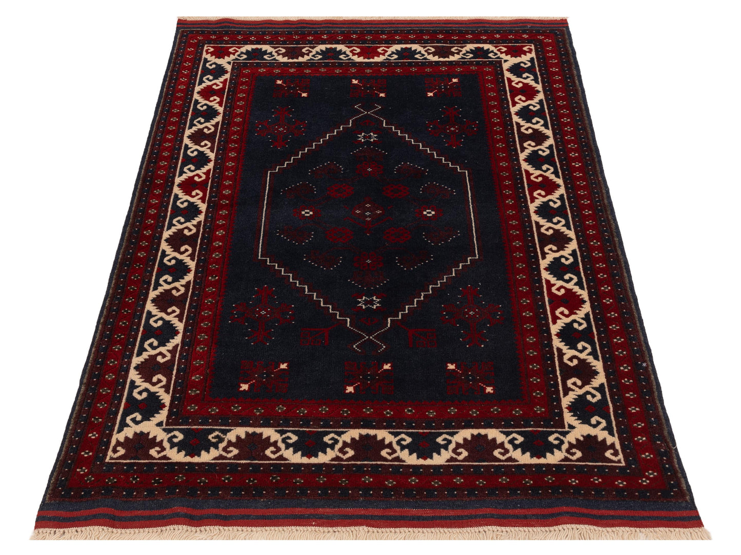 Turkish Shirwan 148333 Charcoal Ivory 4x5.7 Hand Knotted Rug