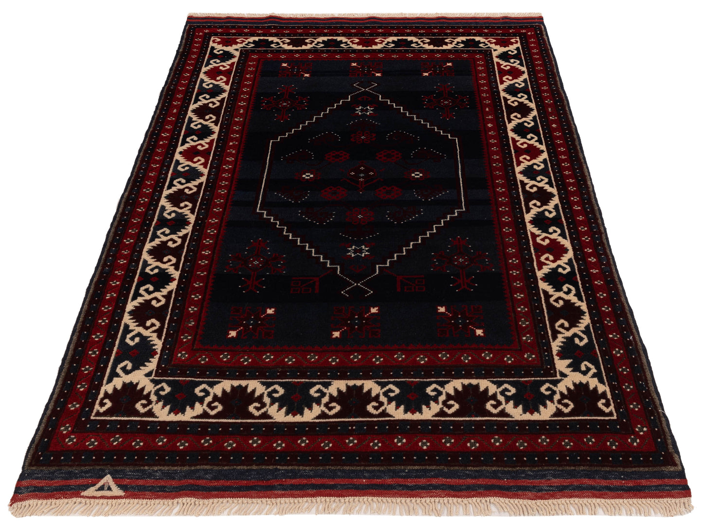 Turkish Shirwan 148339 Charcoal Ivory 4x5.10 Hand Knotted Rug
