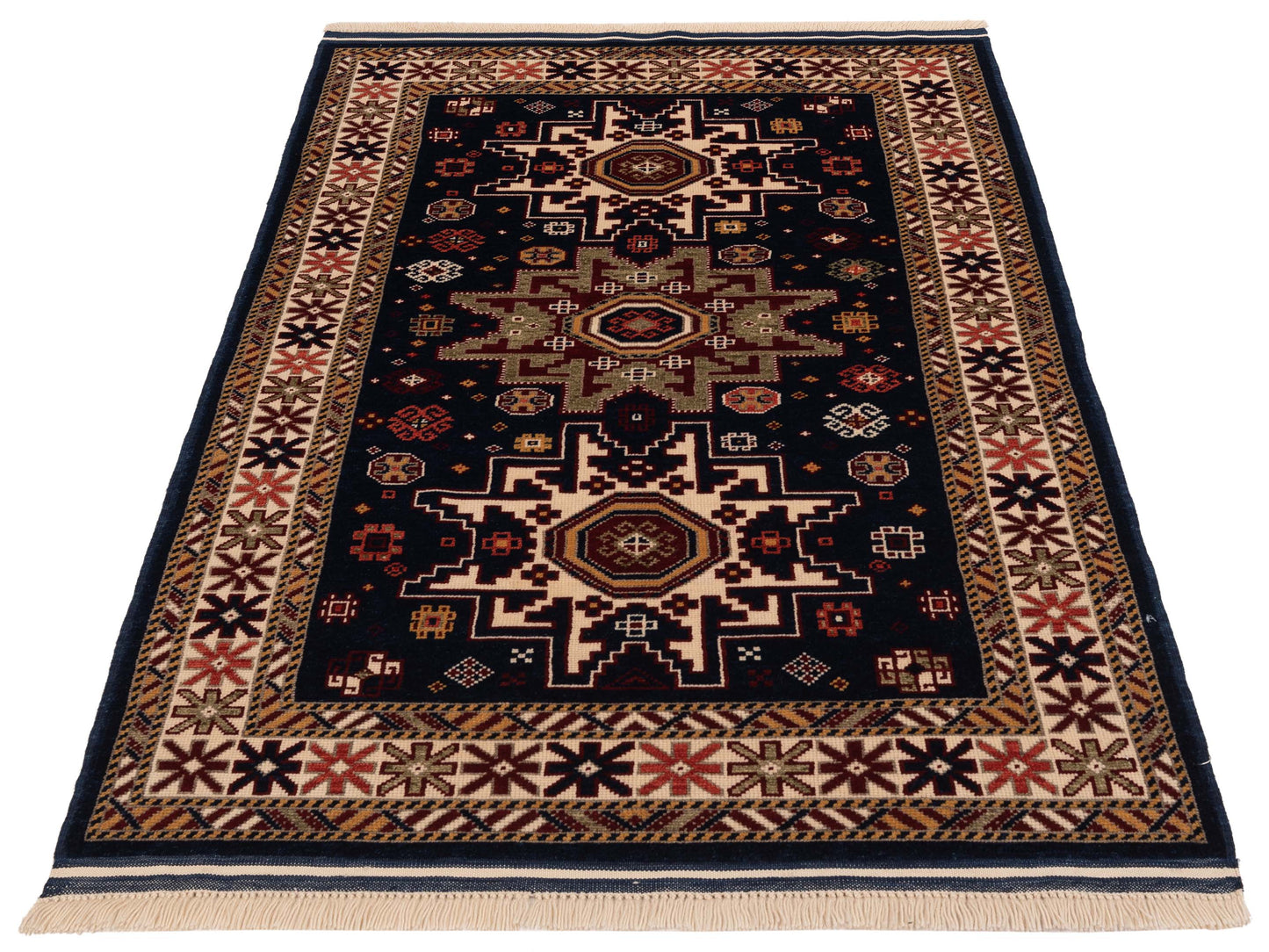 Turkish Shirwan 148340 Navy Ivory 3.10x5.8 Hand Knotted Rug