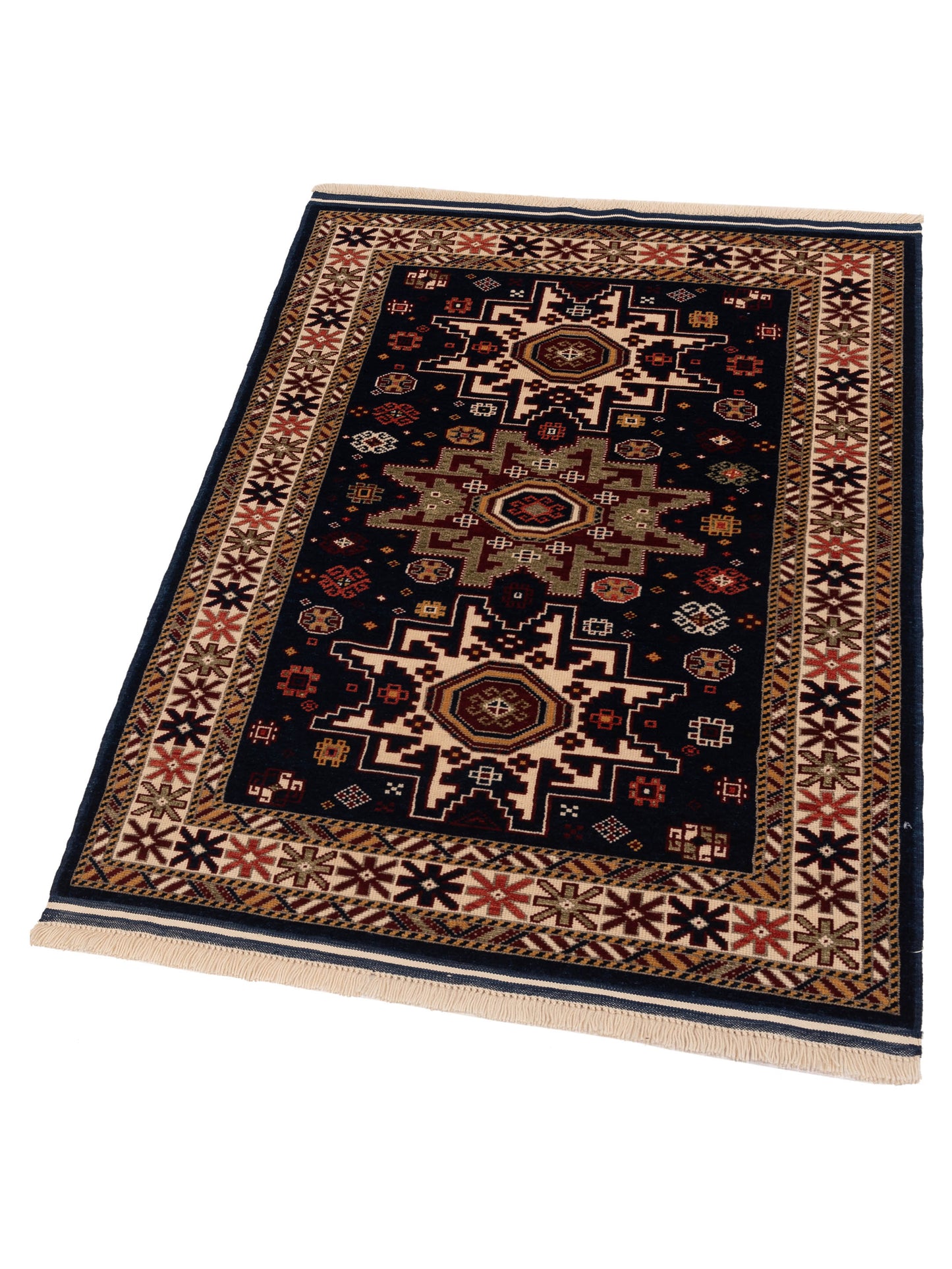 Turkish Shirwan 148340 Navy Ivory 3.10x5.8 Hand Knotted Rug