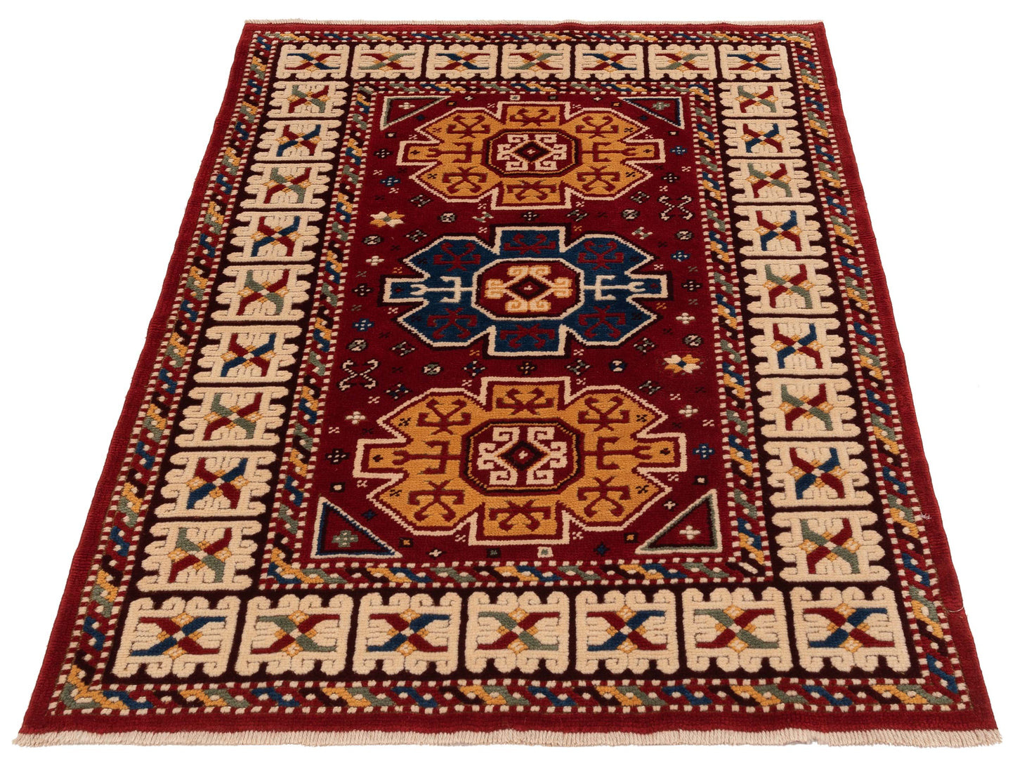 Turkish Shirwan 148344 Red Ivory 4.1x5.6 Hand Knotted Rug