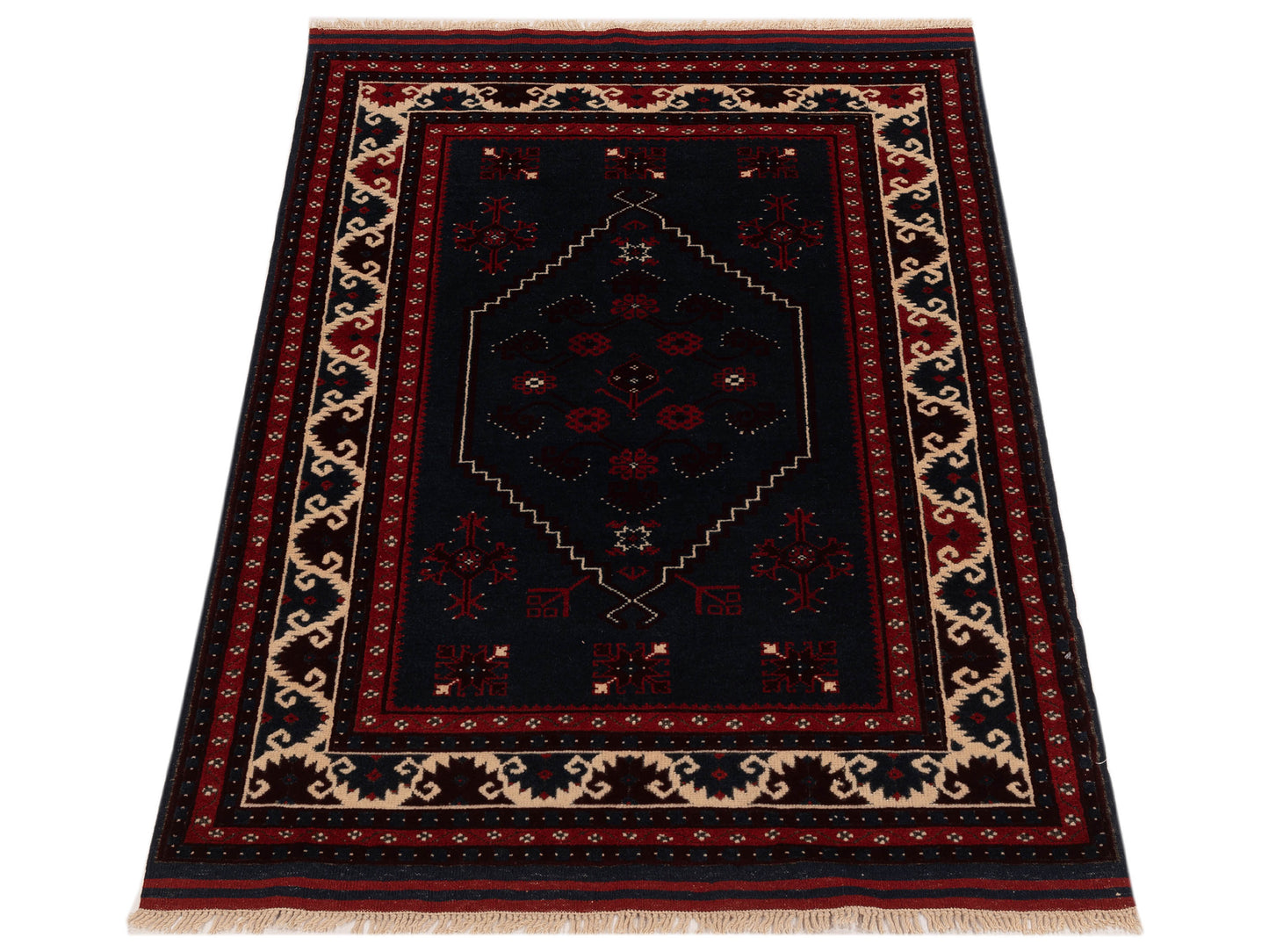 Turkish Shirwan 148345 Black Ivory 4x5.4 Hand Knotted Rug