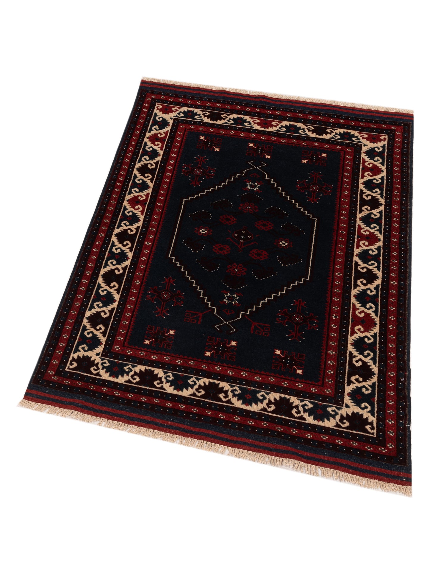 Turkish Shirwan 148345 Black Ivory 4x5.4 Hand Knotted Rug