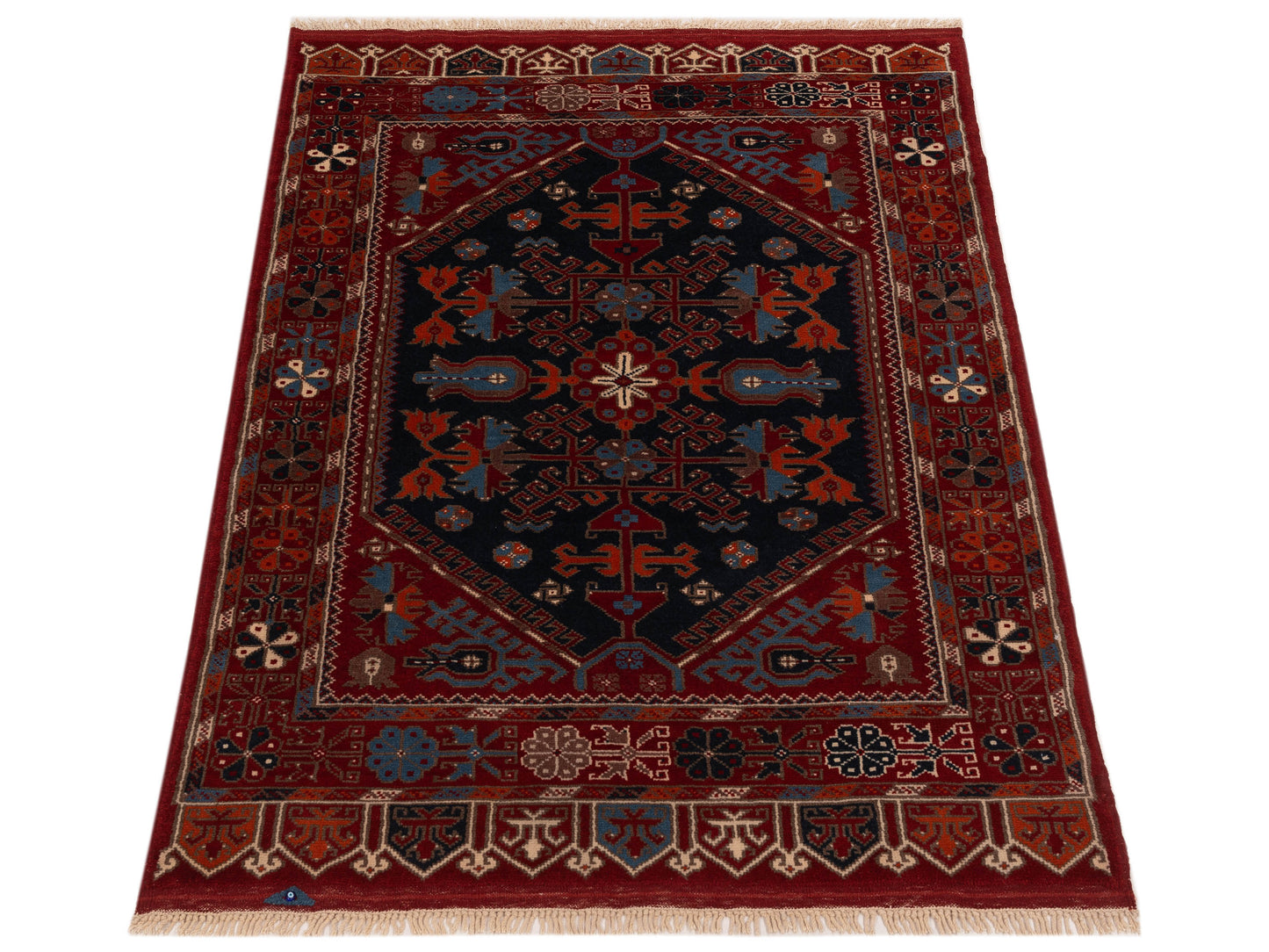 Turkish Shirwan 148346 Navy Red 3.11x5.3 Hand Knotted Rug