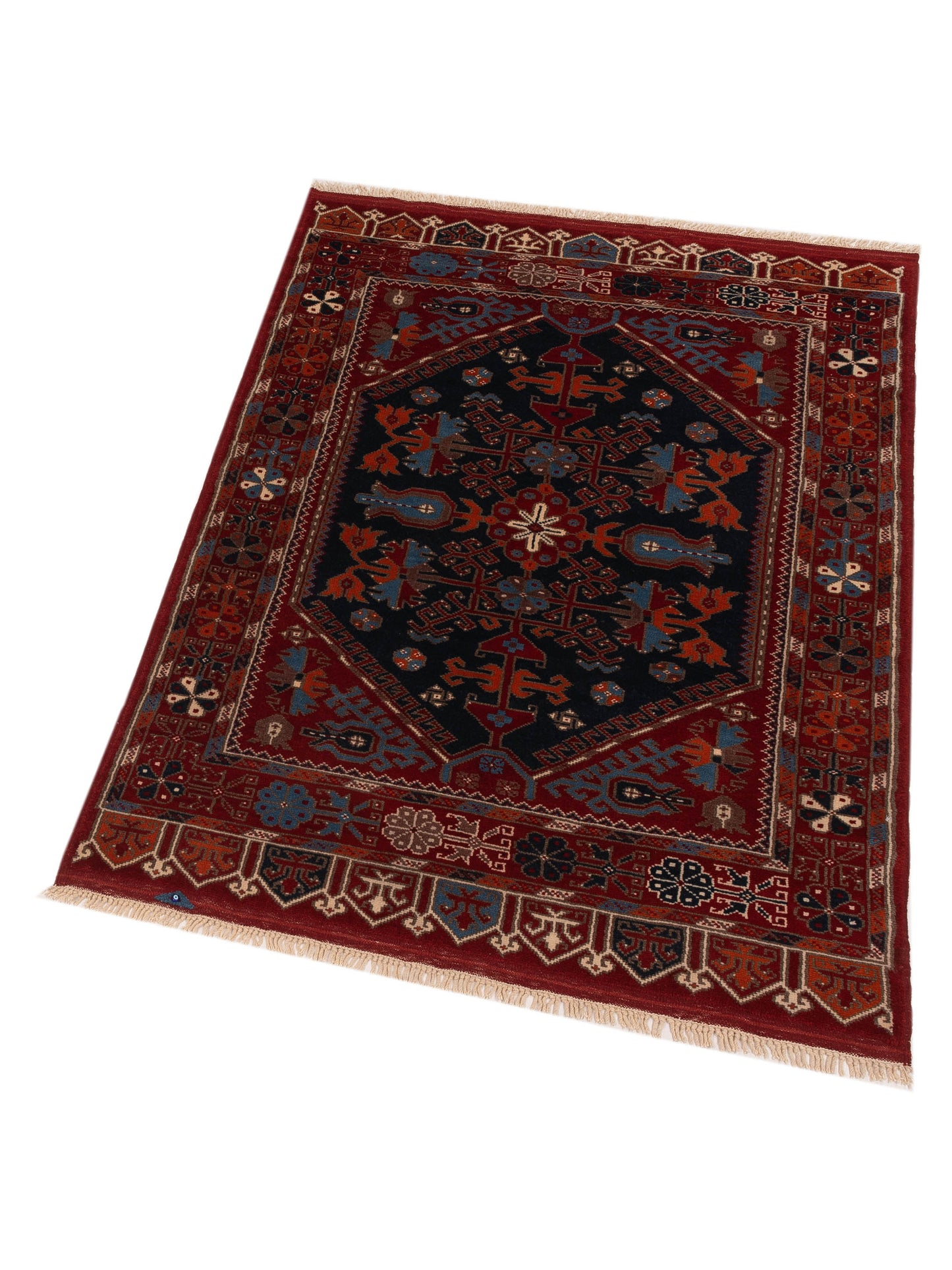 Turkish Shirwan 148346 Navy Red 3.11x5.3 Hand Knotted Rug