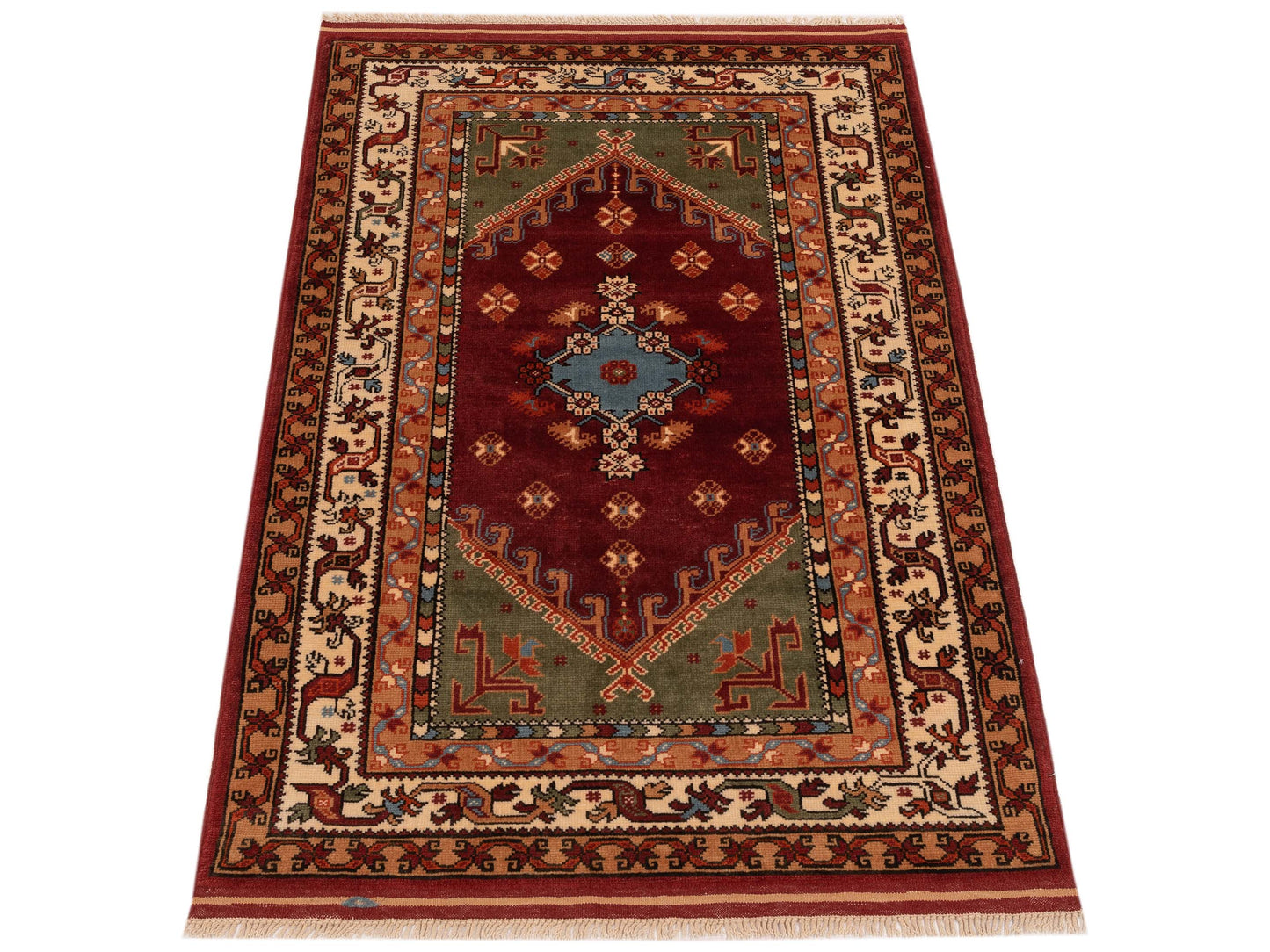 Turkish Shirwan 148353 Red Ivory 3.10x5.10 Hand Knotted Rug