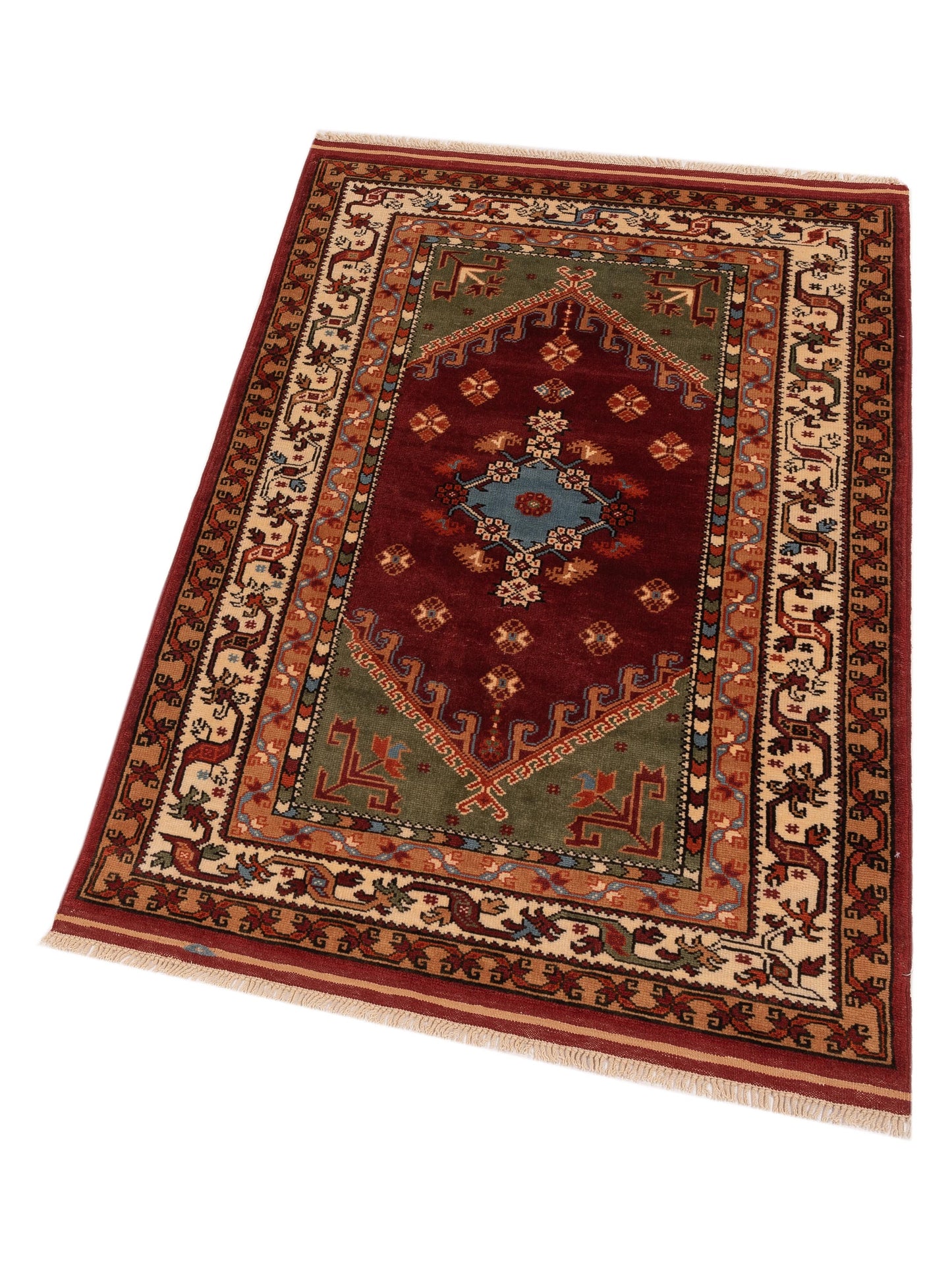 Turkish Shirwan 148353 Red Ivory 3.10x5.10 Hand Knotted Rug