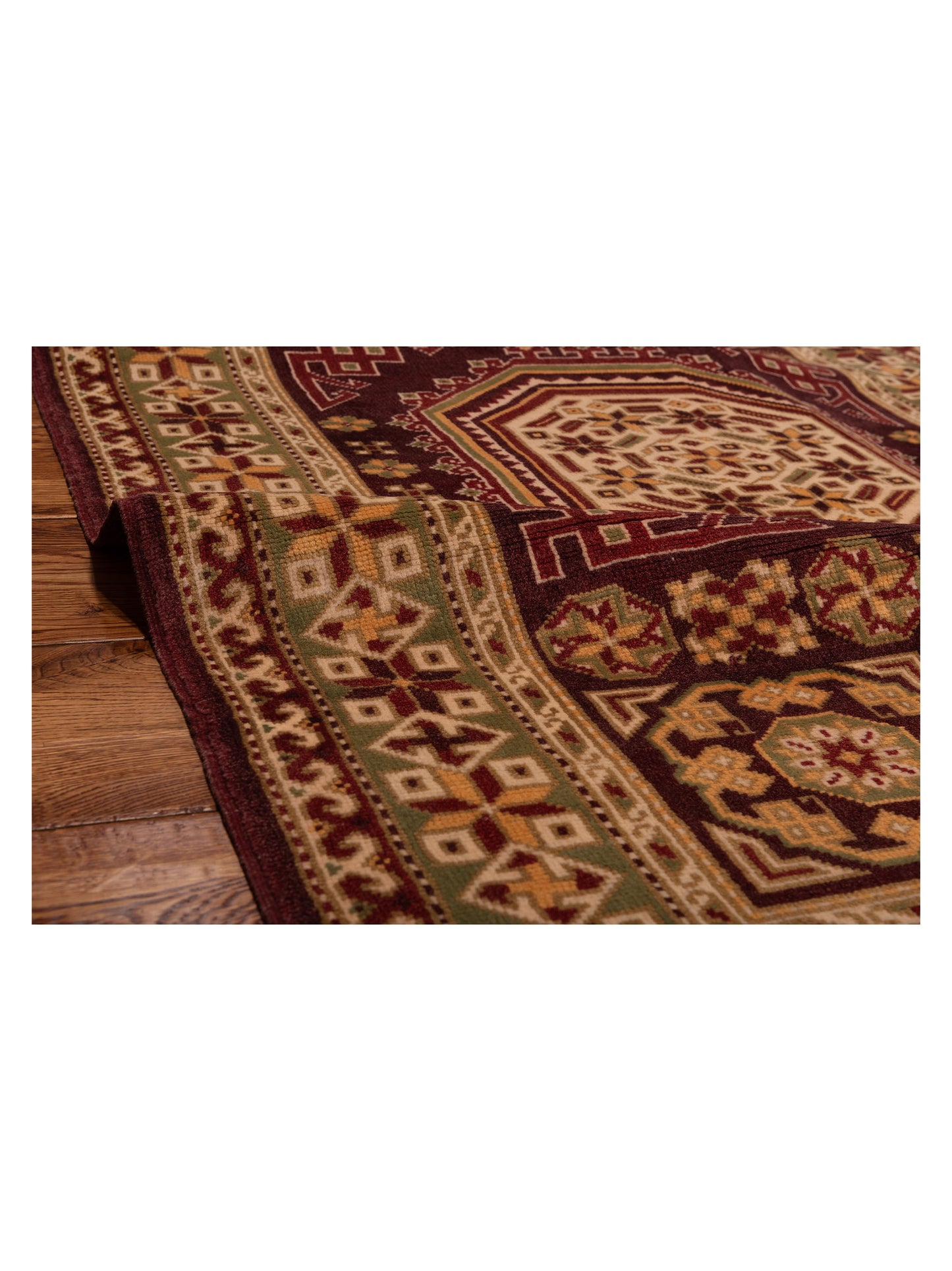 Turkish Shirwan 148354 Burgundy Green 3.10x5.8 Hand Knotted Rug