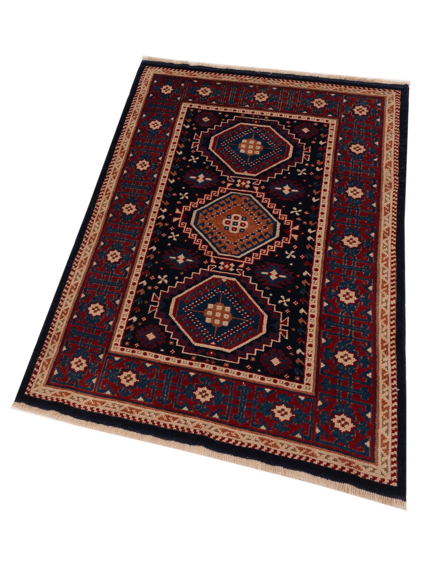 Turkish Shirwan 148355 Navy Red 4.2x6.1 Hand Knotted Rug