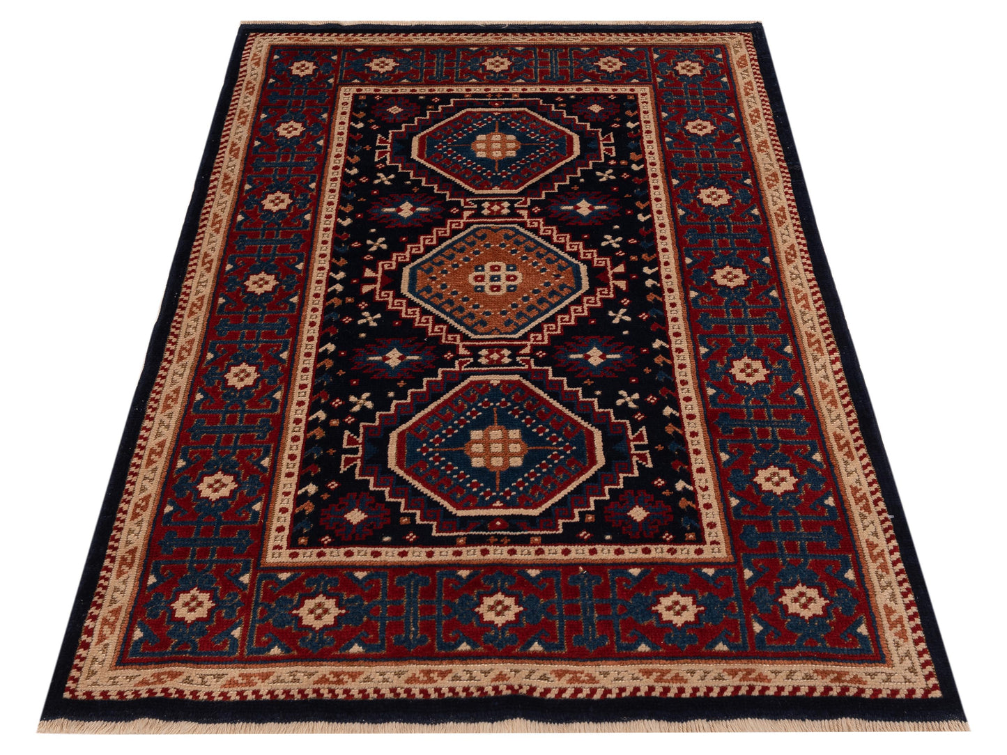 Turkish Shirwan 148355 Navy Red 4.2x6.1 Hand Knotted Rug