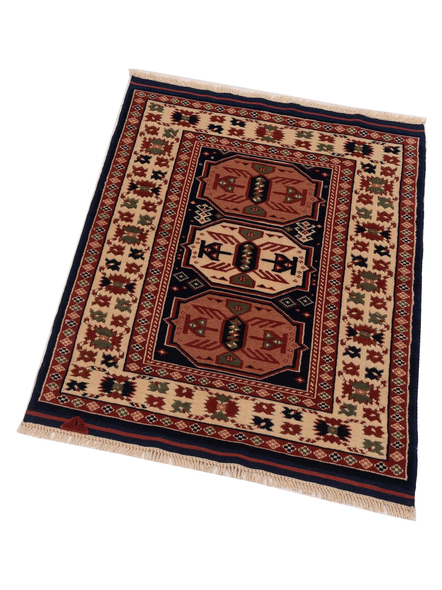 Turkish Shirwan 148360 Navy Ivory 3x3.11 Hand Knotted Rug