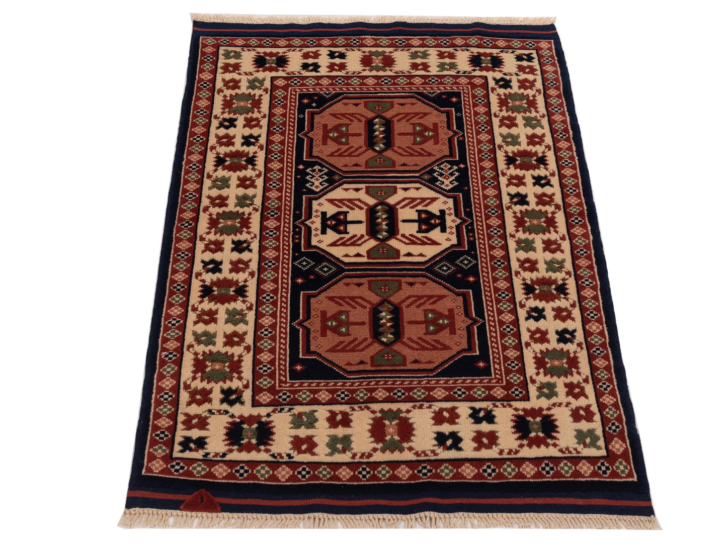 Turkish Shirwan 148360 Navy Ivory 3x3.11 Hand Knotted Rug
