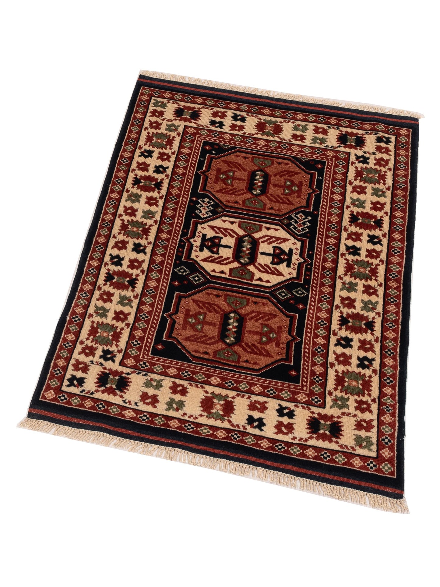 Turkish Shirwan 148364 Navy Ivory 3x4.3 Hand Knotted Rug