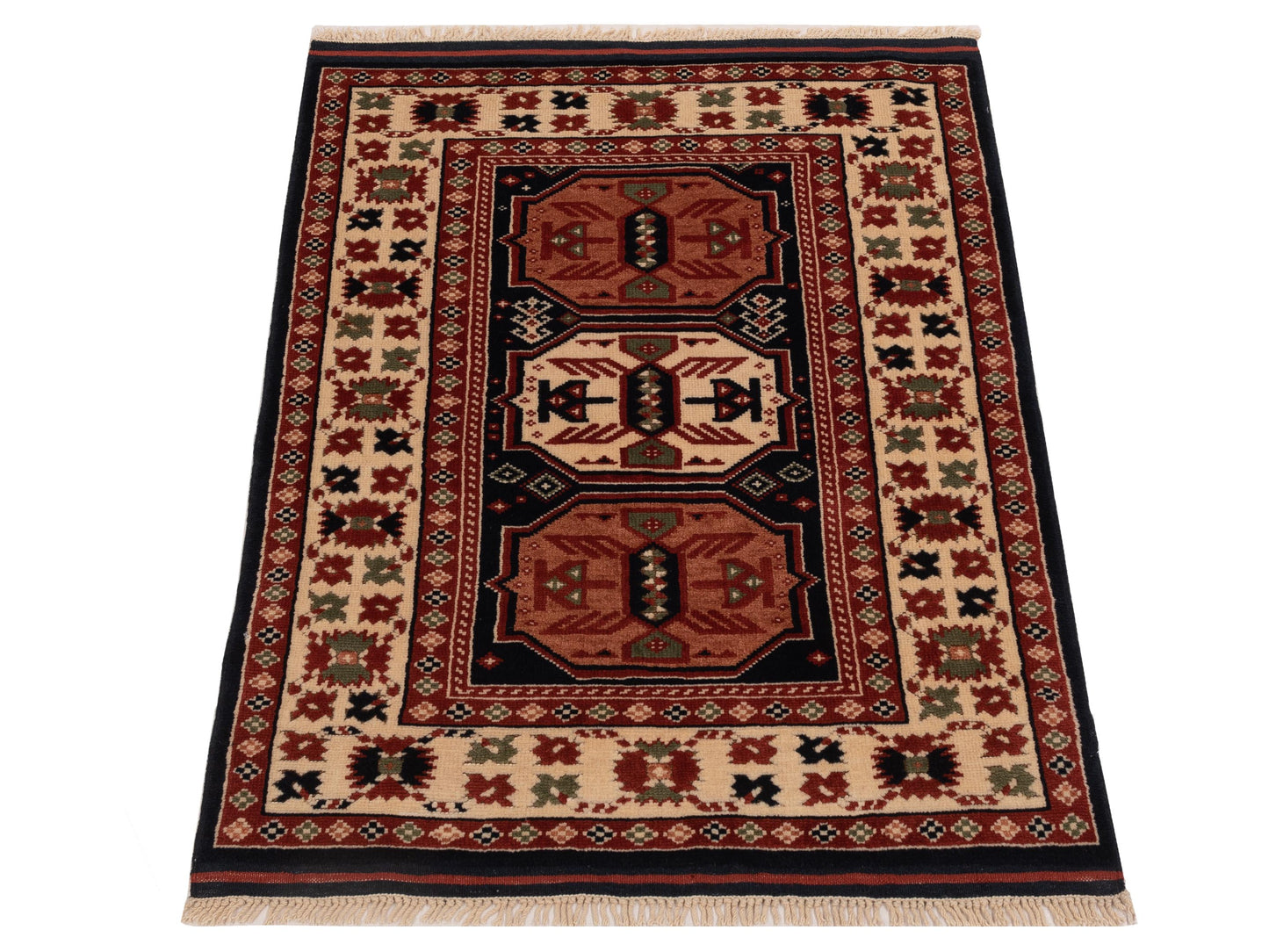 Turkish Shirwan 148364 Navy Ivory 3x4.3 Hand Knotted Rug
