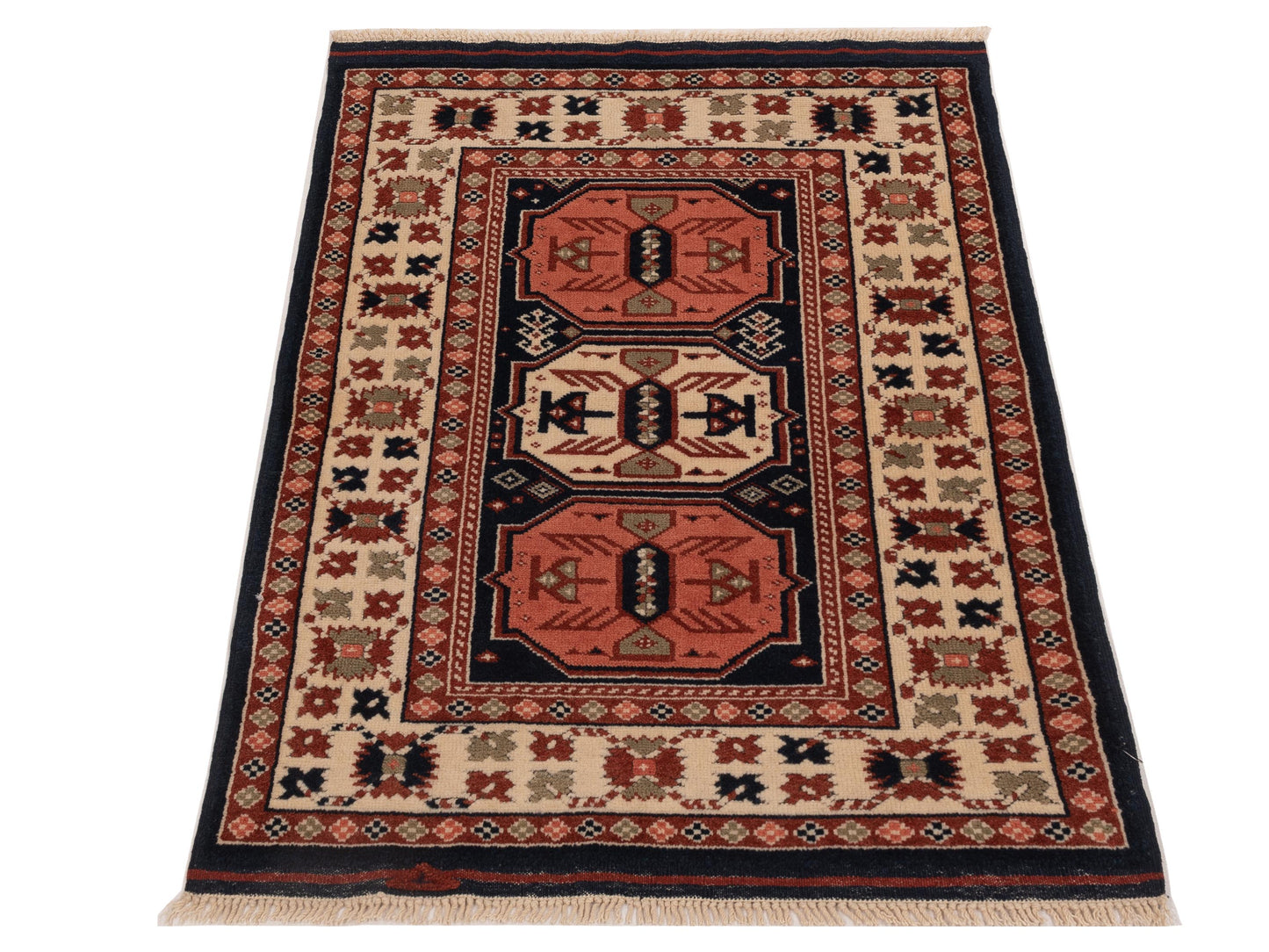 Turkish Shirwan 148365 Navy Ivory 3.1x4 Hand Knotted Rug