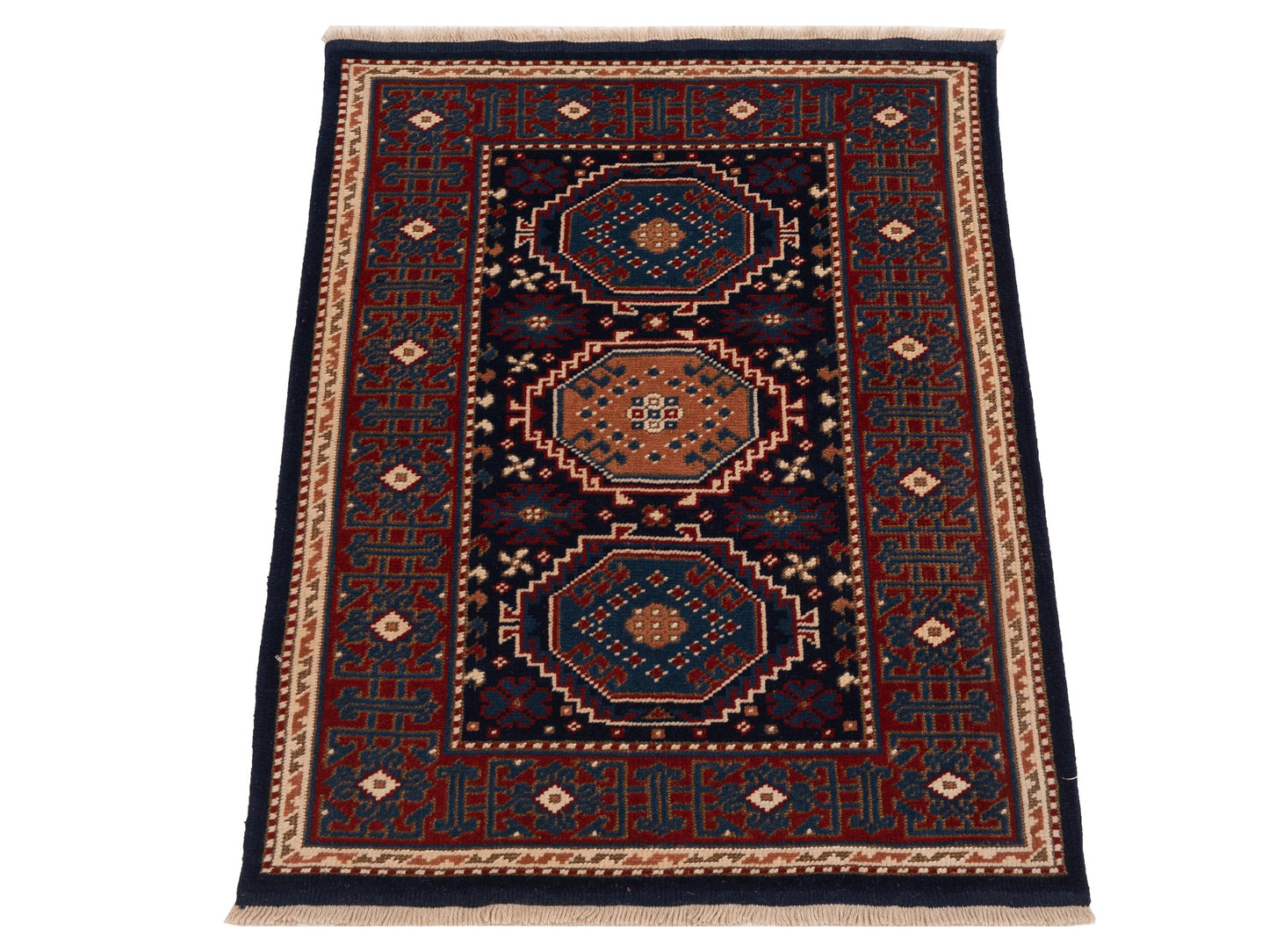 Turkish Shirwan 148367 Navy Red 3.2x4.4 Hand Knotted Rug