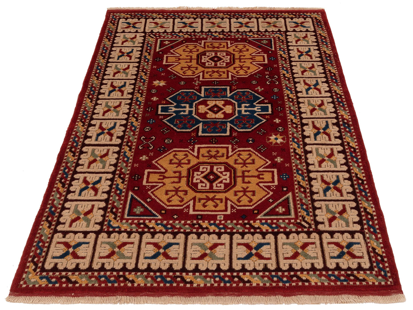 Turkish Shirwan 148369 Red Ivory 4.2x5.9 Hand Knotted Rug