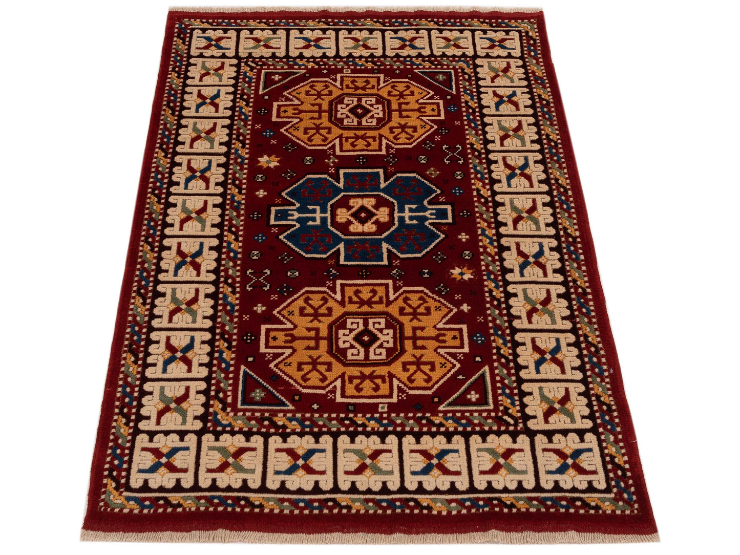 Turkish Shirwan 148374 Red Ivory 4.1x5.8 Hand Knotted Rug
