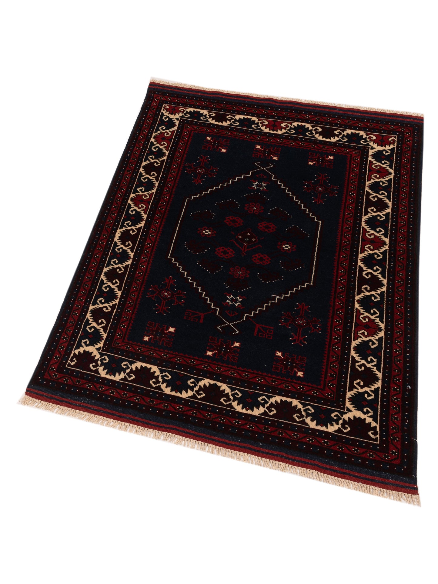 Turkish Shirwan 148377 Charcoal Ivory 4x5.6 Hand Knotted Rug