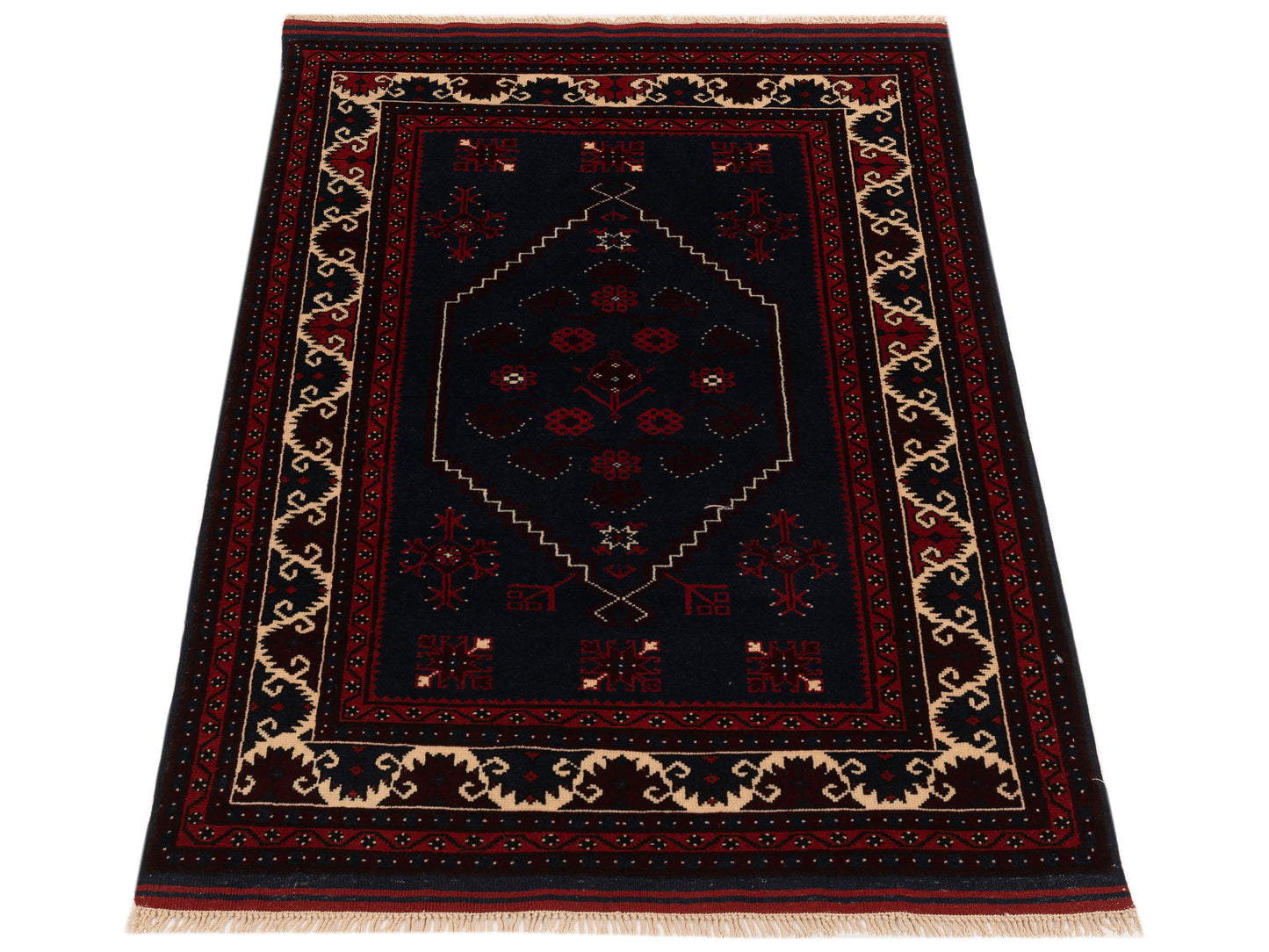 Turkish Shirwan 148377 Charcoal Ivory 4x5.6 Hand Knotted Rug